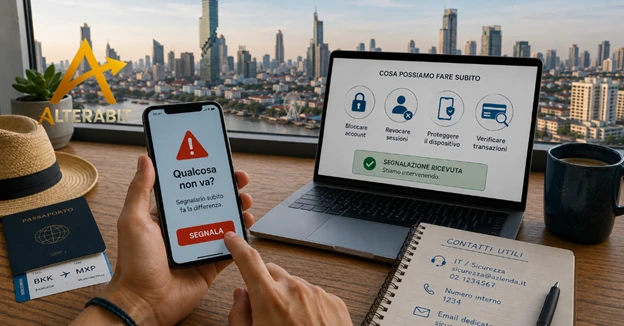 Segnalazione dallo smartphone e azioni immediate: bloccare account, revocare sessioni